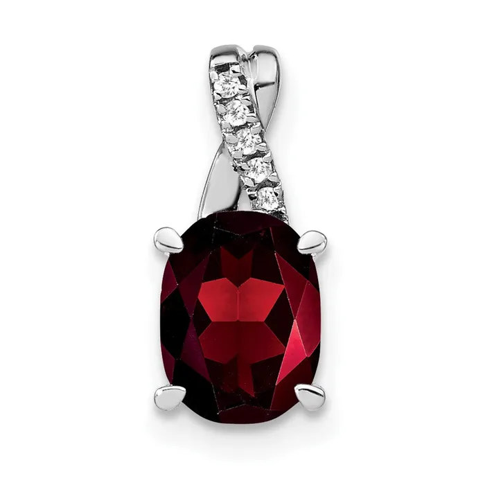 TreasureFineJewelers Necklaces 14k White Gold Oval Garnet and Diamond Pendant TreasureFineJewelers Necklaces 14k White Gold Oval Garnet and Diamond Pendant