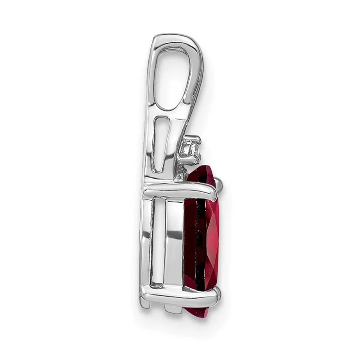 TreasureFineJewelers Necklaces 14k White Gold Oval Garnet and Diamond Pendant