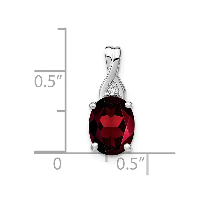 TreasureFineJewelers Necklaces 14k White Gold Oval Garnet and Diamond Pendant