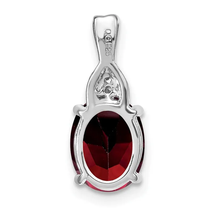 TreasureFineJewelers Necklaces 14k White Gold Oval Garnet and Diamond Pendant