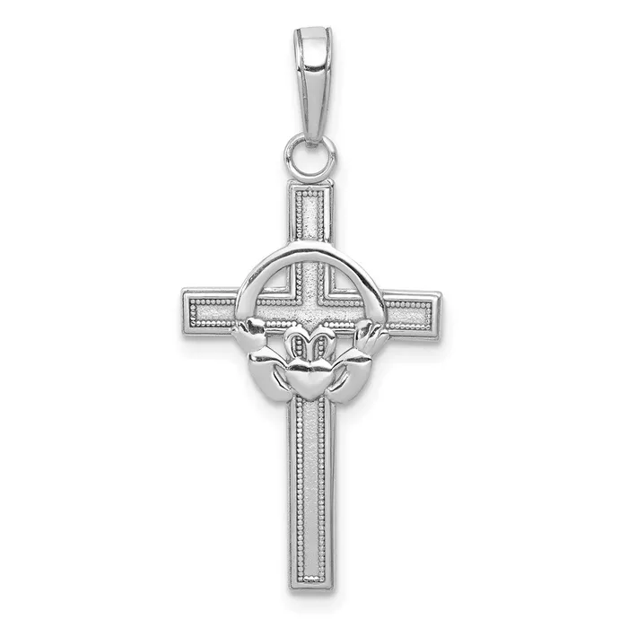 TreasureFineJewelers Necklaces 14k White Gold Polished Claddagh Cross Pendant TreasureFineJewelers Necklaces 14k White Gold Polished Claddagh Cross Pendant