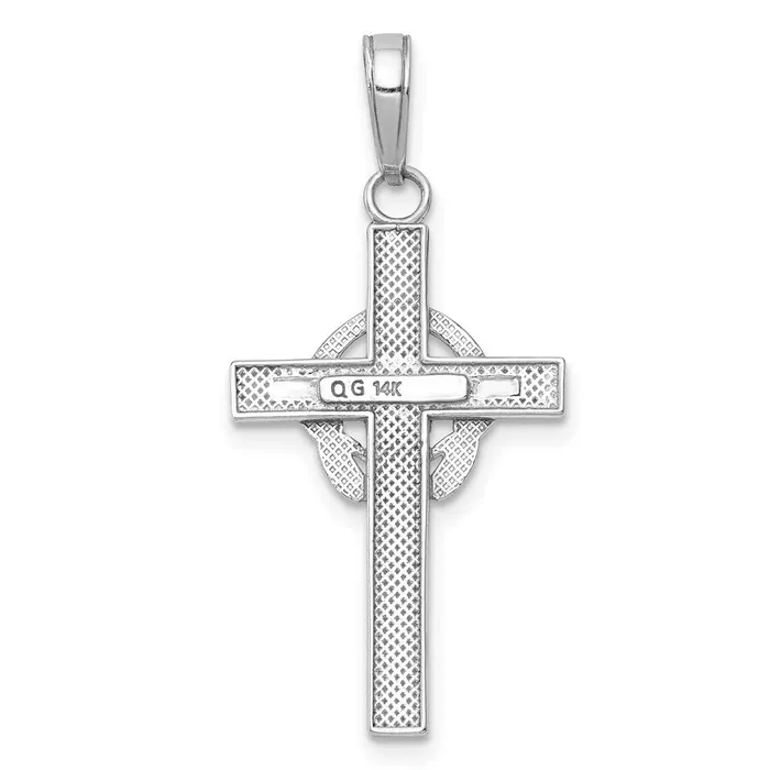 TreasureFineJewelers Necklaces 14k White Gold Polished Claddagh Cross Pendant