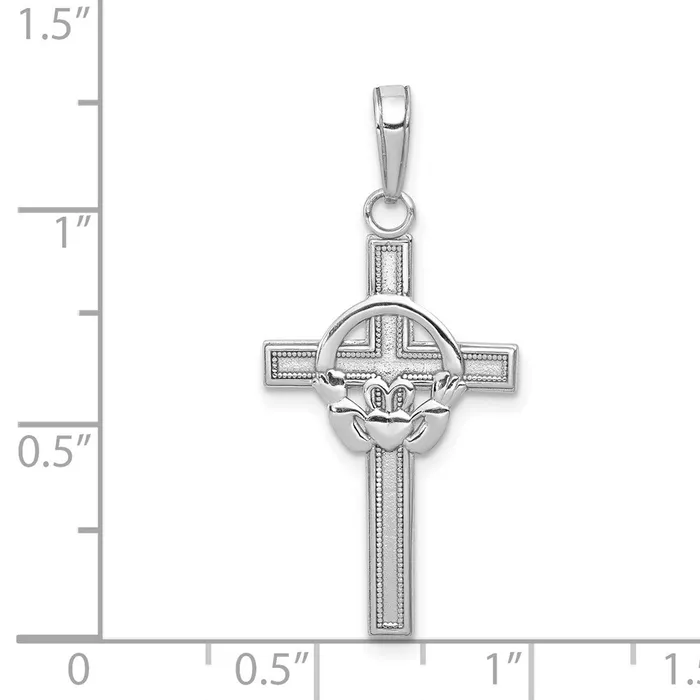 TreasureFineJewelers Necklaces 14k White Gold Polished Claddagh Cross Pendant