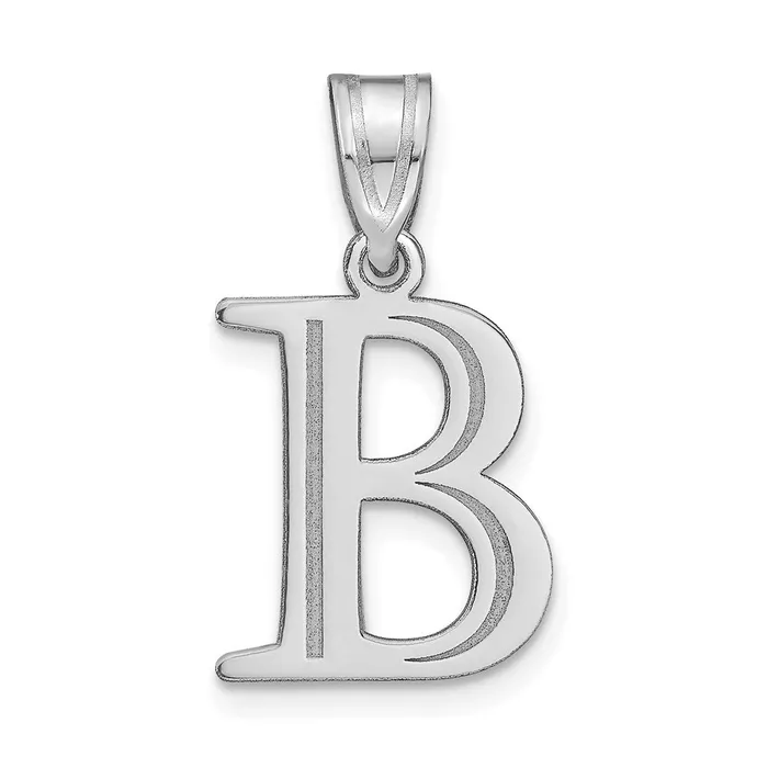 TreasureFineJewelers Necklaces 14k White Gold Polished Etched Letter B Initial Pendant TreasureFineJewelers Necklaces 14k White Gold Polished Etched Letter B Initial Pendant