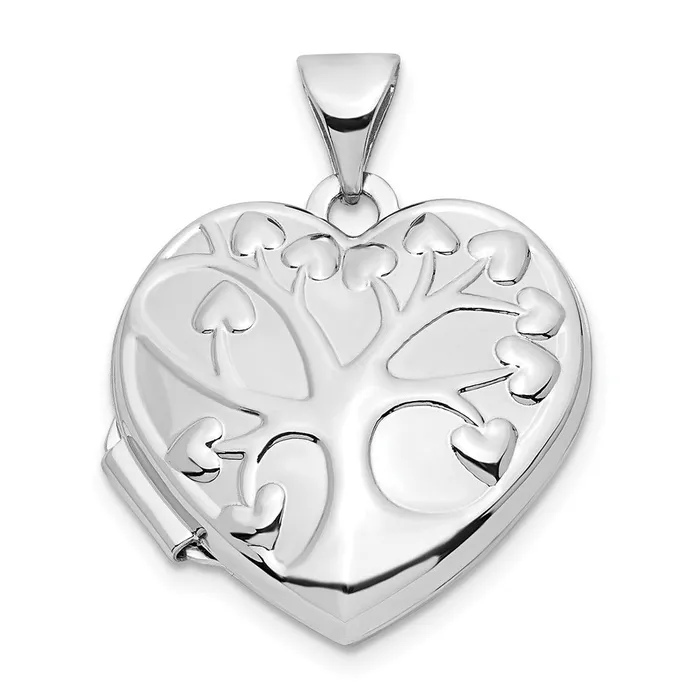 TreasureFineJewelers Necklaces 14k White Gold Tree 18mm Heart Locket