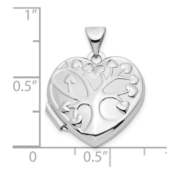 TreasureFineJewelers Necklaces 14k White Gold Tree 18mm Heart Locket