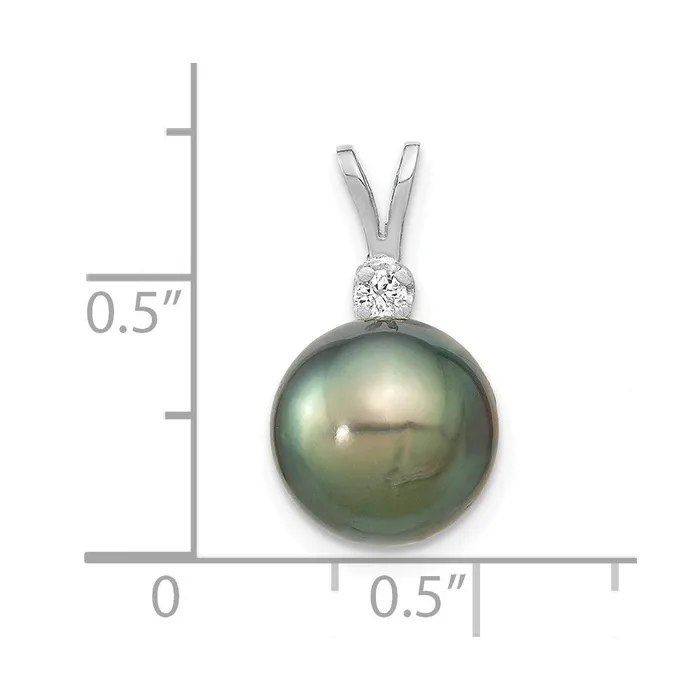 TreasureFineJewelers Necklaces 14k White Gold WG 1011mm Round Saltwater Cultured Tahitian Pearl 05ct Dia Pendant