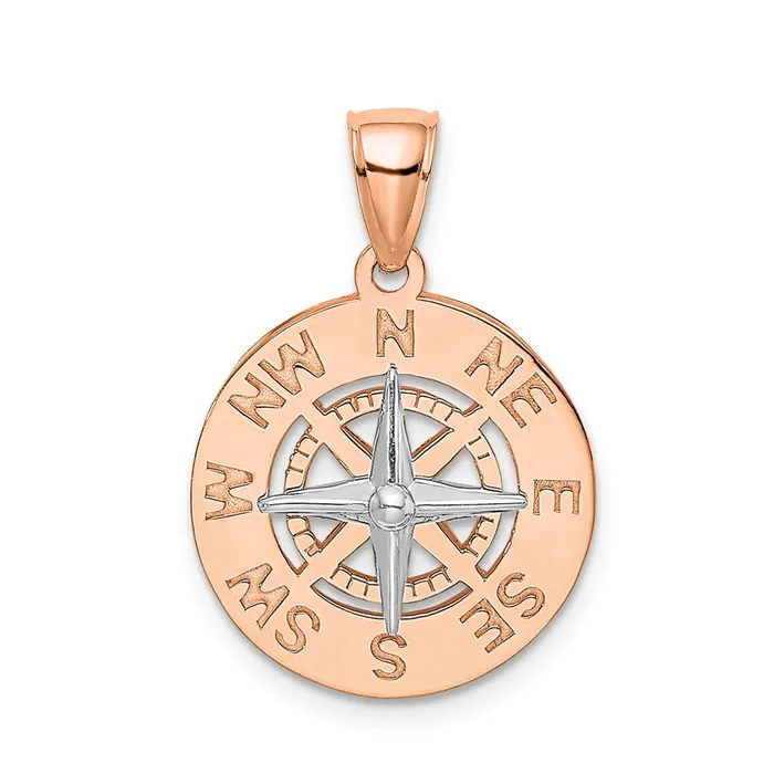 TreasureFineJewelers Necklaces 14K WhiteRose Gold Rose and White Gold Medium Nautical Compass Pendant TreasureFineJewelers Necklaces 14K WhiteRose Gold Rose and White Gold Medium Nautical Compass Pendant