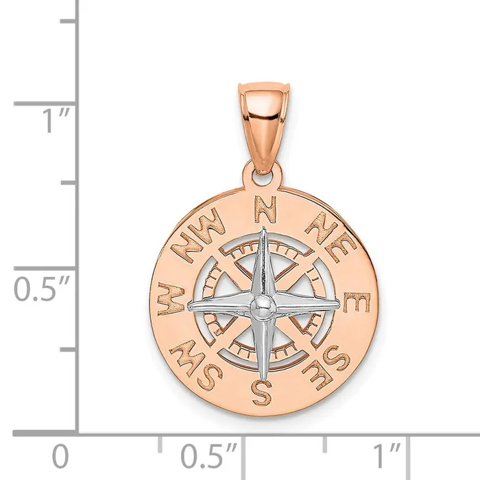 TreasureFineJewelers Necklaces 14K WhiteRose Gold Rose and White Gold Medium Nautical Compass Pendant