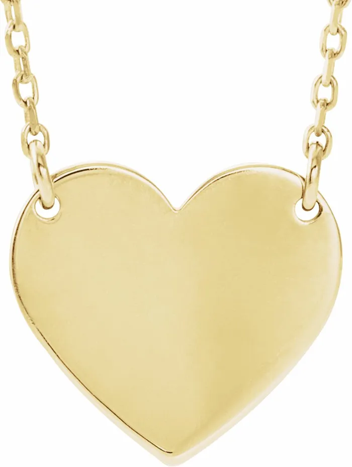 TreasureFineJewelers Necklaces 14K Yellow Gold Engravable 12x11 mm Heart 1618 Necklace TreasureFineJewelers Necklaces 14K Yellow Gold Engravable 12x11 mm Heart 1618 Necklace