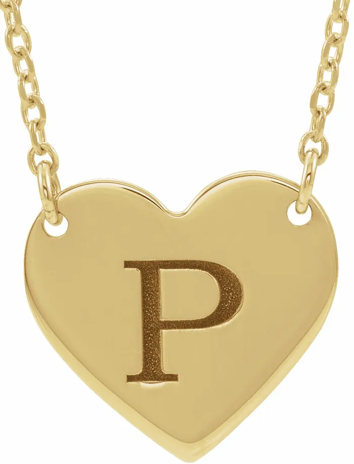 TreasureFineJewelers Necklaces 14K Yellow Gold Engravable 12x11 mm Heart 1618 Necklace