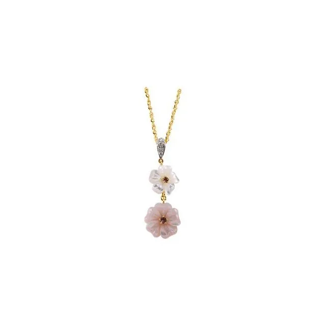 TreasureFineJewelers Necklaces 14K Yellow Gold Pink Tourmaline Mother of Pearl 005 CTW Diamond Flower 18 Necklace TreasureFineJewelers Necklaces 14K Yellow Gold Pink Tourmaline Mother of Pearl 005 CTW Diamond Flower 18 Necklace