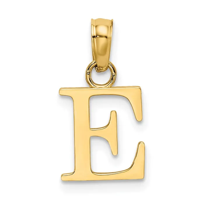 TreasureFineJewelers Necklaces 14k Yellow Gold Polished Block Letter E Initial Pendant