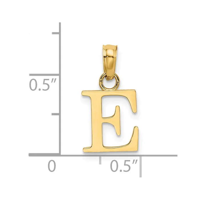 TreasureFineJewelers Necklaces 14k Yellow Gold Polished Block Letter E Initial Pendant