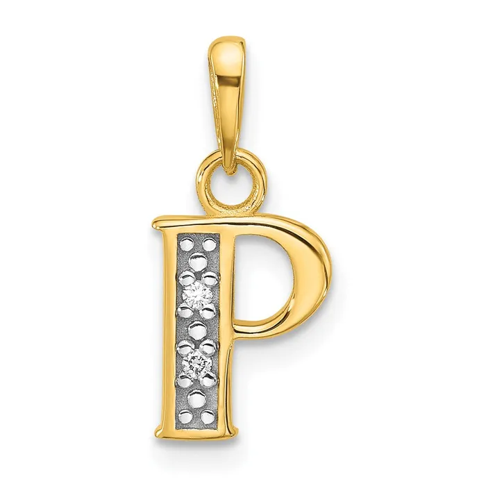 TreasureFineJewelers Necklaces 14k Yellow Gold Rhodium with Rhodium Diamond Letter P Initial Pendant TreasureFineJewelers Necklaces 14k Yellow Gold Rhodium with Rhodium Diamond Letter P Initial Pendant