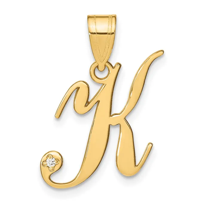TreasureFineJewelers Necklaces 14k Yellow Gold Script Letter K Initial Pendant with Diamond TreasureFineJewelers Necklaces 14k Yellow Gold Script Letter K Initial Pendant with Diamond