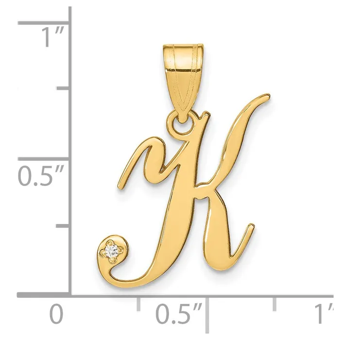 TreasureFineJewelers Necklaces 14k Yellow Gold Script Letter K Initial Pendant with Diamond