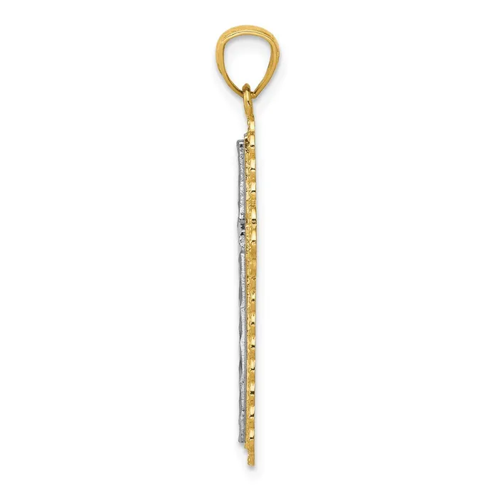 TreasureFineJewelers Necklaces 14K Yellow Gold wRhodium Diamond Cut Cross Pendant