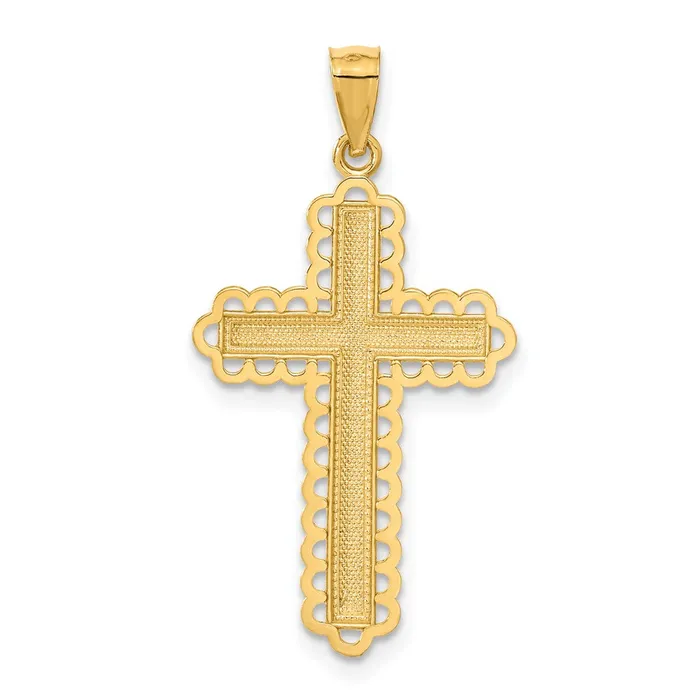 TreasureFineJewelers Necklaces 14K Yellow Gold wRhodium Diamond Cut Cross Pendant