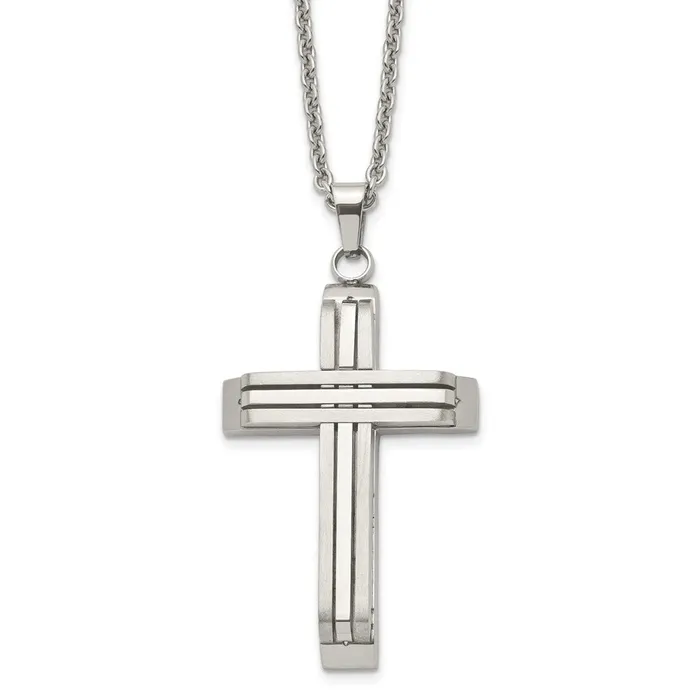 TreasureFineJewelers Necklaces Chisel Stainless Steel Brushed and Polished Cross on a 22 inch Cable Chain Necklace TreasureFineJewelers Necklaces Chisel Stainless Steel Brushed and Polished Cross on a 22 inch Cable Chain Necklace