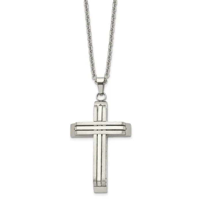 TreasureFineJewelers Necklaces Chisel Stainless Steel Brushed and Polished Cross on a 22 inch Cable Chain Necklace