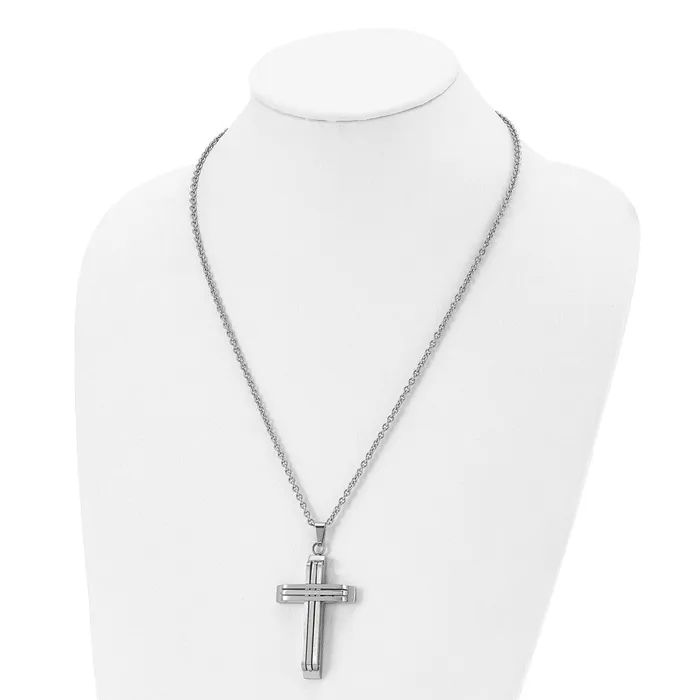 TreasureFineJewelers Necklaces Chisel Stainless Steel Brushed and Polished Cross on a 22 inch Cable Chain Necklace