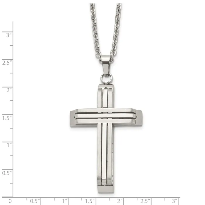TreasureFineJewelers Necklaces Chisel Stainless Steel Brushed and Polished Cross on a 22 inch Cable Chain Necklace