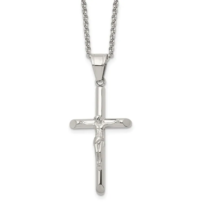 TreasureFineJewelers Necklaces Chisel Stainless Steel Polished Crucifix Pendant on a 22 inch Rolo Chain Necklace TreasureFineJewelers Necklaces Chisel Stainless Steel Polished Crucifix Pendant on a 22 inch Rolo Chain Necklace