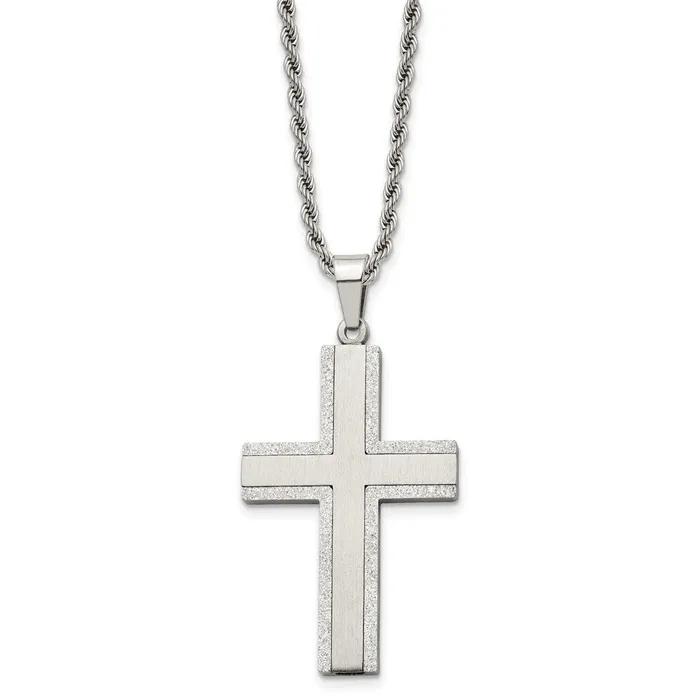 TreasureFineJewelers Necklaces Chisel Stainless Steel Polished Laser Cut Edges Cross Pendant on a 24 inch Rope Chain Necklace TreasureFineJewelers Necklaces Chisel Stainless Steel Polished Laser Cut Edges Cross Pendant on a 24 inch Rope Chain Necklace
