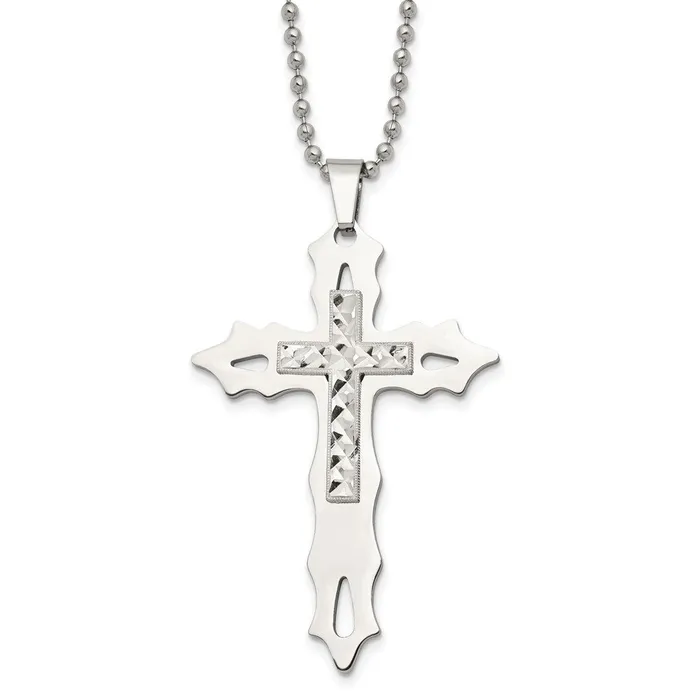 TreasureFineJewelers Necklaces Chisel Stainless Steel Polished with Sterling Silver Inlay Cross Pendant on a 20 inch Ball Chain Necklace TreasureFineJewelers Necklaces Chisel Stainless Steel Polished with Sterling Silver Inlay Cross Pendant on a 20 inch Ball Chain Necklace