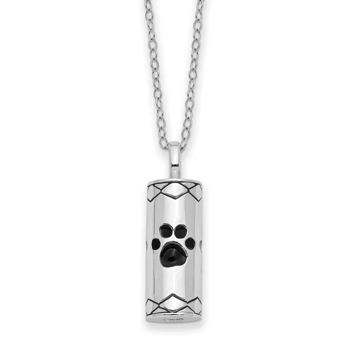 TreasureFineJewelers Necklaces Sentimental Expressions Sterling Silver Rhodiumplated Antiqued Cylinder with Paws Ash Holder 18in Necklace TreasureFineJewelers Necklaces Sentimental Expressions Sterling Silver Rhodiumplated Antiqued Cylinder with Paws Ash Holder 18in Necklace