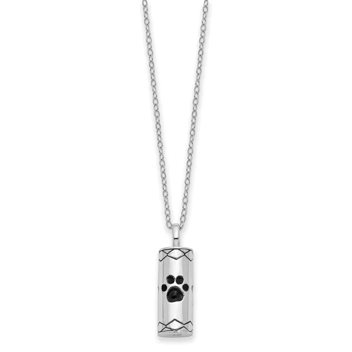 TreasureFineJewelers Necklaces Sentimental Expressions Sterling Silver Rhodiumplated Antiqued Cylinder with Paws Ash Holder 18in Necklace