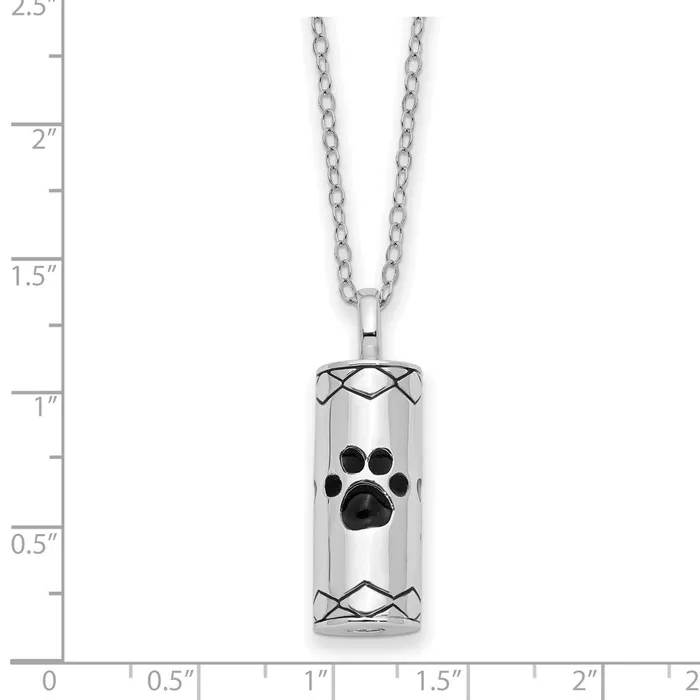 TreasureFineJewelers Necklaces Sentimental Expressions Sterling Silver Rhodiumplated Antiqued Cylinder with Paws Ash Holder 18in Necklace