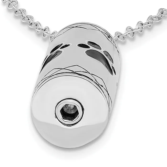 TreasureFineJewelers Necklaces Sentimental Expressions Sterling Silver Rhodiumplated Antiqued Cylinder with Paws Ash Holder 18in Necklace