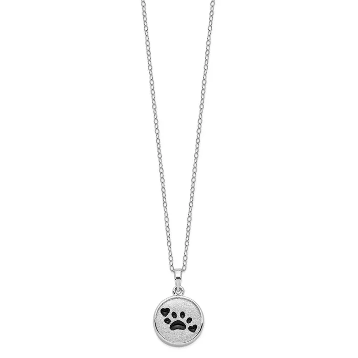 TreasureFineJewelers Necklaces Sentimental Expressions Sterling Silver Rhodiumplated Enameled Paw Print Ash Holder 18in Necklace