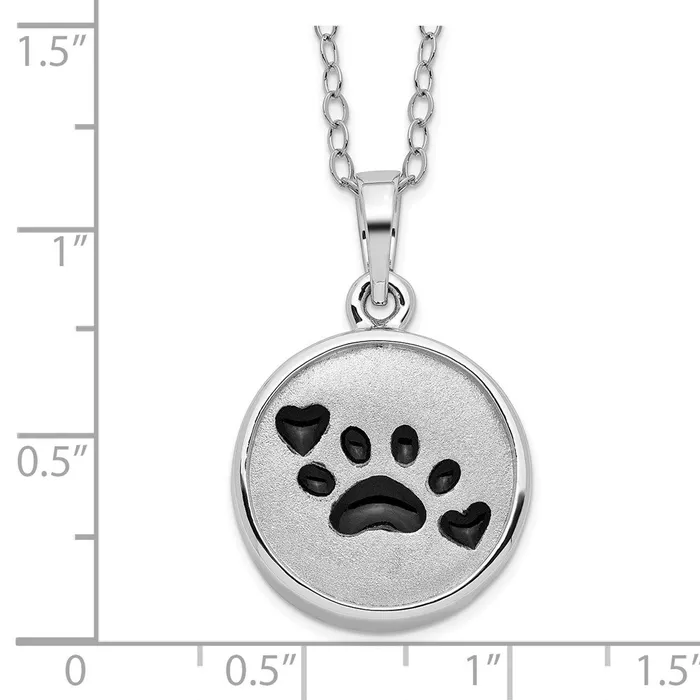 TreasureFineJewelers Necklaces Sentimental Expressions Sterling Silver Rhodiumplated Enameled Paw Print Ash Holder 18in Necklace