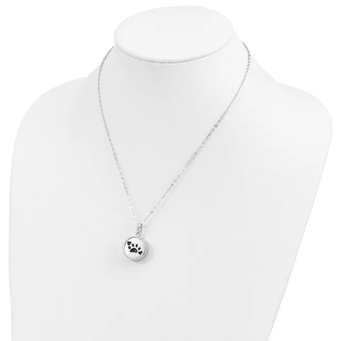 TreasureFineJewelers Necklaces Sentimental Expressions Sterling Silver Rhodiumplated Enameled Paw Print Ash Holder 18in Necklace