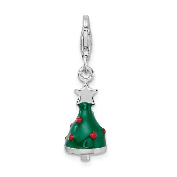 TreasureFineJewelers Necklaces Sterling Silver Amore La Vita Rhodpl 3D Enameled Christmas Tree Charm