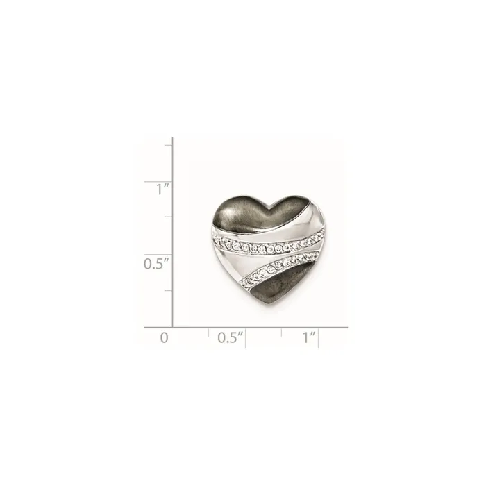 TreasureFineJewelers Necklaces Sterling Silver Blk Rhod Polished CZ Heart Chain Slide Pendant