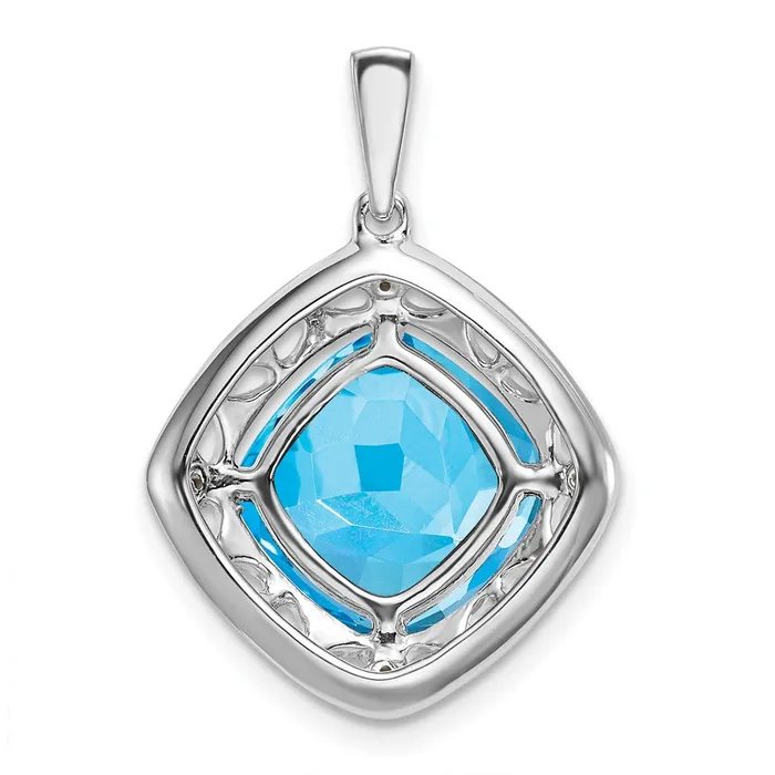 TreasureFineJewelers Necklaces Sterling Silver Blue Topaz and Diamond Pendant