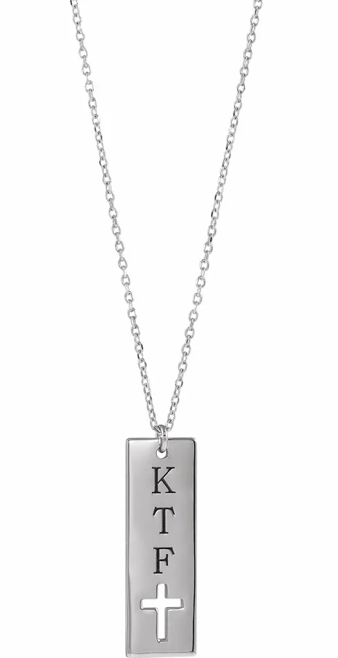 TreasureFineJewelers Necklaces Sterling Silver Engravable Pierced Cross Engravable Bar 1618 Necklace