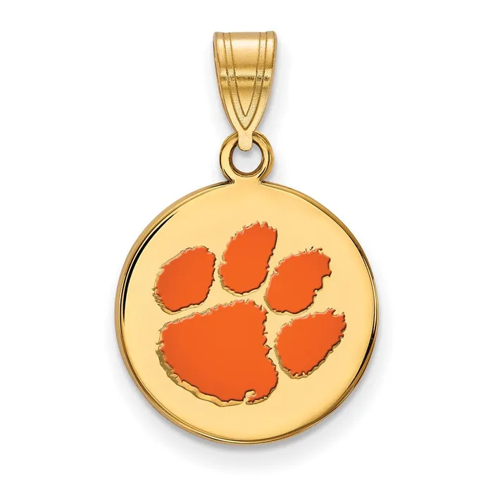 TreasureFineJewelers Necklaces Sterling Silver Goldplated Clemson University Tiger Paw Medium Enameled Disc Pendant TreasureFineJewelers Necklaces Sterling Silver Goldplated Clemson University Tiger Paw Medium Enameled Disc Pendant