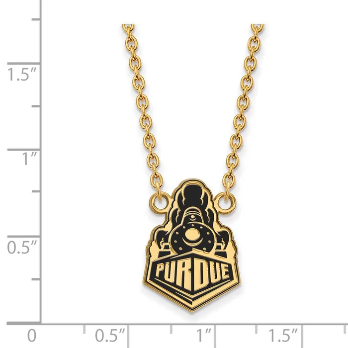 TreasureFineJewelers Necklaces Sterling Silver Goldplated Purdue University Boilermakers Train Logo Large Enameled Pendant 18 inch Necklace