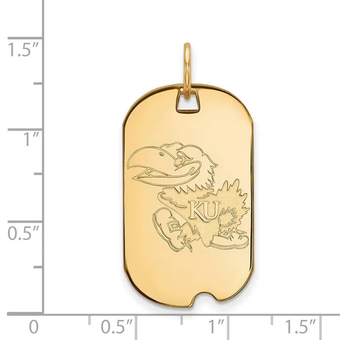 TreasureFineJewelers Necklaces Sterling Silver Goldplated University of Kansas Jayhawk Small Dog Tag Pendant