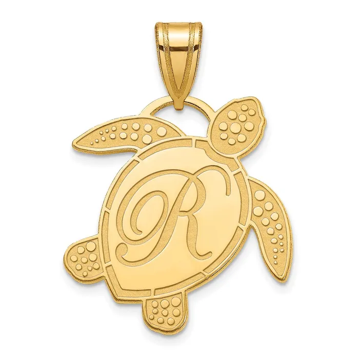 TreasureFineJewelers Necklaces Sterling Silver Gold PlatedSea Turtle with Initial TreasureFineJewelers Necklaces Sterling Silver Gold PlatedSea Turtle with Initial