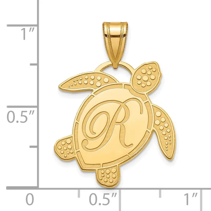 TreasureFineJewelers Necklaces Sterling Silver Gold PlatedSea Turtle with Initial