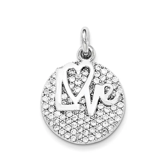 TreasureFineJewelers Necklaces Sterling Silver Love CZ Circle Pendant