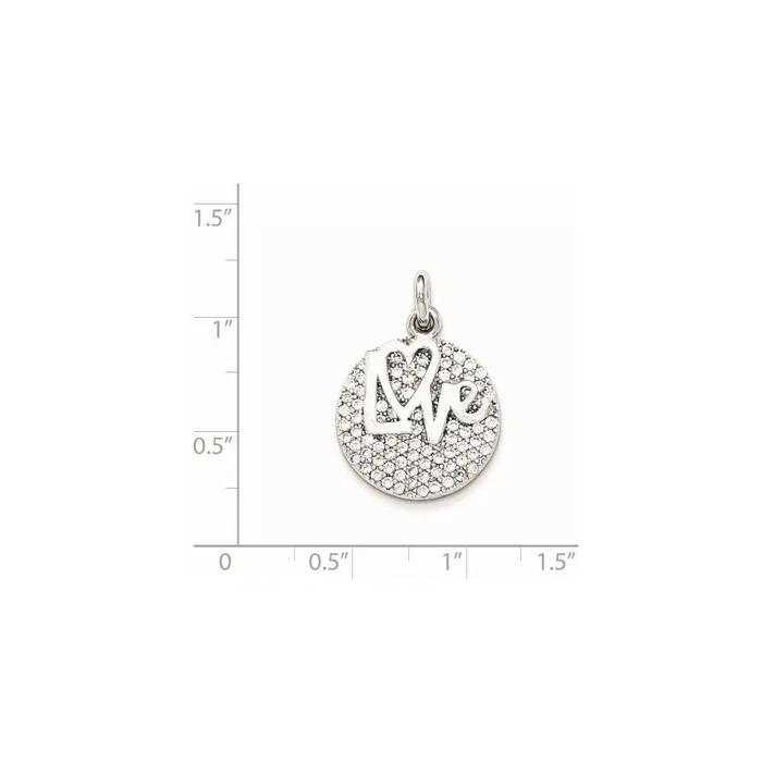 TreasureFineJewelers Necklaces Sterling Silver Love CZ Circle Pendant