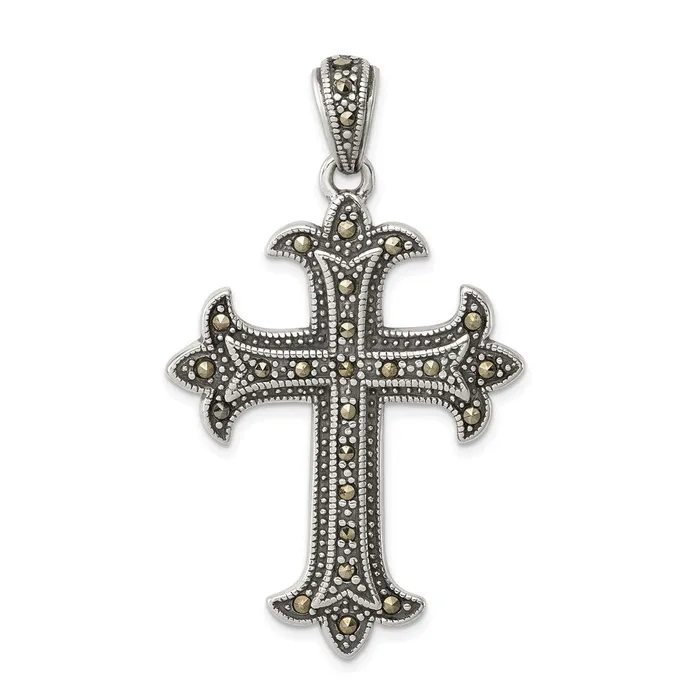 TreasureFineJewelers Necklaces Sterling Silver Marcasite Cross Pendant