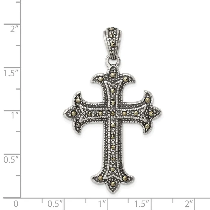 TreasureFineJewelers Necklaces Sterling Silver Marcasite Cross Pendant
